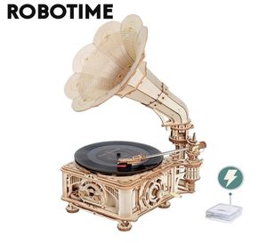 Robotime Rokr 11 424pcs DIY el krank klasik gramofon ahşap model bina kitleri montaj oyuncak hediye çocuklar için yetişkin LKB01 29233197