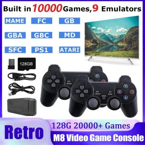コンソールM8ビデオゲームコンソール128G 20000+ゲーム3Dジョイスティック2.4gダブルワイヤレスコントローラースティック4K HDテレビゲームプレーヤーの子供のギフト
