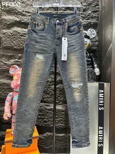 PF008 VIOLA Jeans da uomo di alta qualità Jeans da motociclista invecchiato Rock Skinny Slim Striscia con buco strappato Ricamo serpente alla moda Pantaloni in denim