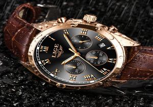 Lige Mens Watches Top Brand Luxury Waterproof 24時間のクォーツ時計男性レザースポーツリストウォッチRelogio Masculino5768931