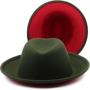 Yeni Sonbahar Kış Kadın Erkekler Beyaz ve Kırmızı Patchwork Yün Federa Hats Roll Brim Party Düğün resmi şapka Vintage Cap192U