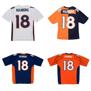 Dikişli futbol forması 18 peyton manning koyu mavi örgü retro rugby formaları erkek kadın ve gençlik s-6xl