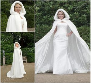 Zimowe peleryny ślubne z kapturem ze sztucznym wykończeniem futra długie dla kurtek panny młodej modne niestandardowe akcesoria ślubne 6841891