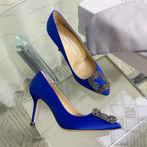 Women High Heels Shoes Designer Pointed Toe 6cm 8cm 10cm Satin Rhinestone Buckle Lady Pumps Luxury Women Wedding Shoes size 35-42