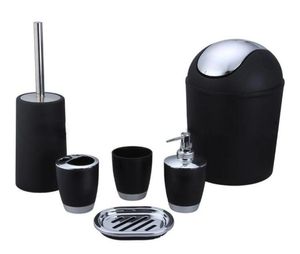 2017 New Arrival 6 Piece Plastic Bath Accessory Bathroom Set Toilet Brush Set Black White6468615