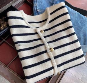 Women039S Sweters Spring Autumn Black White Striped Knit Krótki sweter Koreański sweter mody swobodny elegancki długi rękaw 2755668