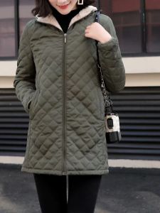 Parkas Women's Jacket Winter Hooded Warm Lamb Down Lining Parkets Mid Length Casual Jacket Cottonpadded Jacket Oversize Winter Coat