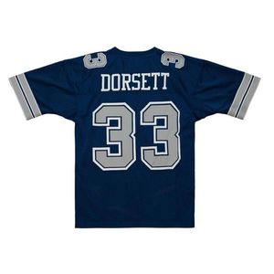 Dikişli Futbol Forması 33 Tony Dorsett 1984 Mavi Mesh Retro Rugby Formaları Erkek Kadın ve Gençlik S-6XL