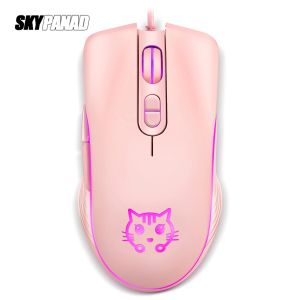 Mouse Mouse da gioco Cute Cat Mouse retroilluminato colorato 2400 dpi Mouse 4 livelli DPI USB cablato Donna Ragazza Rosa Mouse del computer