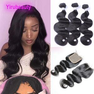 Malaysian Indian Peruvian 100% Human Virgin Hair T Part 4X4 Lace Closure Body Wave 3 Bundles With 4X1 Closures Natural Color 10-30inch