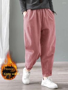 Calças femininas veet inverno quente para mulheres cintura elástica veludo harem pant solto bolsos sólidos oversize streetwear calças