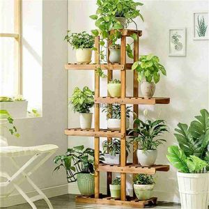 Andra trädgårdsbyggnader 6 Tier Träplantor Stativ Karboniserad träväxtstativ Hållare Flower Display Stand Flower Pot Rack Bonsai Display Bench Patio She YQ240304