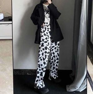 Capris Casual Elastic High Waist Milk Cow Print Pants Women Summer Straight Loose Fashion Trousers Heat Pantalon Femme Pants