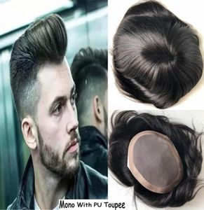 DHL FedEx TNT Express Stocked Mens Toupee Super Thin Base Mono Lace and PU Around Real Human Hair Toupee Top Quality8816243