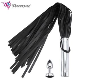 Nuovo 2 in 1 BDSM Bondage Flogger Giochi per donne adulte Frusta con plug anale in metallo Buono per le coppie adulte Giochi SM Costumi X04019824162