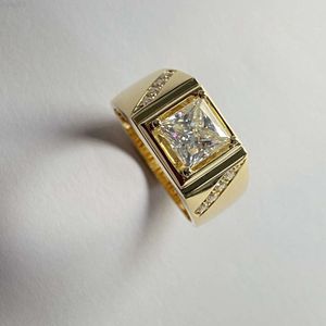 18k Yellow Gold Rings 2carats Princess Cut Moissanite Diamond Engagement Ring Jewelry for Men Ring