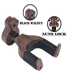 Suporte de montagem na parede da guitarra suporte de bloqueio automático pendurado suporte de guitarra elétrica acústica stands acessórios nogueira preta6731079