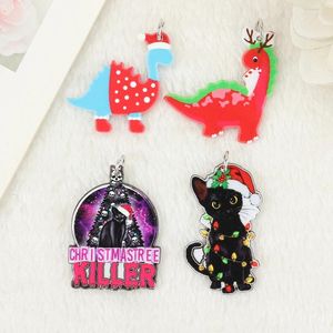 Charms 8st Christmas Creative Acrylic Black Cat Dinosaur Pendant Fashion Accessories for DIY Making