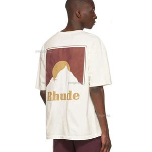 Homens camisetas Hip Hop Solto Moonlight Rhude T-shirt Homens Mulheres 1 Tags 100% Algodão Pôr do Sol Impressão Branco Apricot Top Tee 675