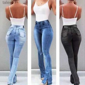 Frauen Jeans Mode Denim Jeans Hohe Taille Gerade Jeans Side Split Weibliche Lange Hose Capris # G30 240304