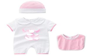 Summer Fashion 3 PCS nyfödda Rompers babykläder unisex tecknad bokstav tryck kort ärm spädbarn pojke tjej romper och hatt haklappar set2837854