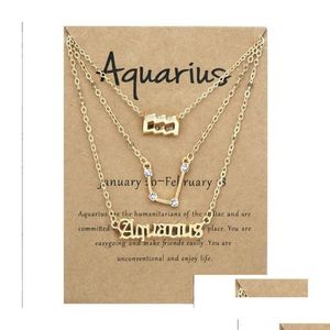 Pendant Necklaces 3Pcs 12 Constellation Necklace Astrology Horoscope Old English Zodiac Sign Jewellry With Mes Card For Women Girls Dhphj