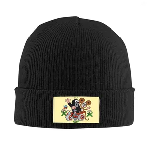 Beralar mutlu köstebek kafatası beanies kapaklar unisex kış sıcak örgü şapka yetişkin karikatür krtek küçük maulwurf kaput şapkalar açık kayak kapağı