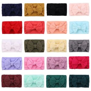 Hårtillbehör Solida färger Kablar Turban Kids Bows Headwear Headband för babyflickor Födda mjuka nylon elastiska band