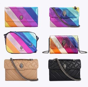 London-baserad designer hjärtformad lyx tygväska Rainbow Leather Lady Strap Travel Bag Chain Flip Tote Clutch