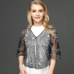 Cardigans Large Size Women Cardigan Bolero Coat Half Flare Sleeve Butterfly Pattern Embroidery Ribbon Lace Mesh Shrug Crochet Blusas Top