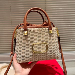 Straw Bag Beach Tote Bag Summer Tote Bag Weekend Travel Bag Large Capacity Handbag Shoulder Bags Grass Woven Leather Splicing Crossbody Bags Purse Black