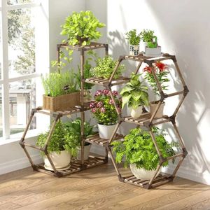 Other Garden Buildings Display Stand 8-Tier Corner Shelf Stand Wooden Outdoor Plant Holder for Multiple Plants Large Hexagon Ladder Flower Stand Indoor YQ240304