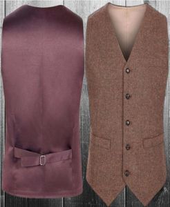 أزياء الصوف البني Tweed Groom Vest الرسمي Men039S Weistcoat جودة عالية الرجال الزفاف ارتداء العريس سترات العريضة السترات النحيفة C6526872