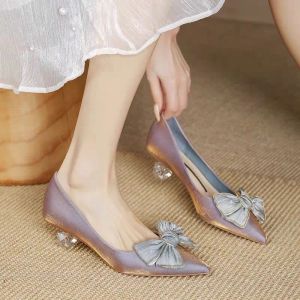 Dresses 2023 New Women's Pumps Pointed Toe Boat Shoes Clear Heels Dress Shoes Jelly Transparent Rhinestone Mid Heel Slip on Shoe Autumn