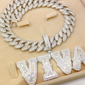 Spersonalizowana biżuteria hip -hopowa VVS Moissanite Diamond łańcuch linków i niestandardowa nazwa listu Zestaw naszyjnika