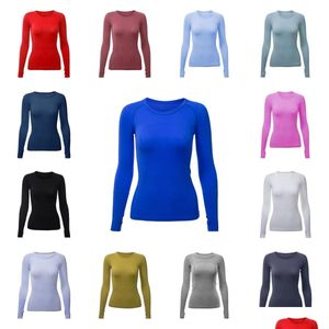 Yoga kläder Lu Women Lemon Long Sleeve Shirt Suit Designer Hoodie Ladies Gym sportkläder utomhussport jogging hoody tjock droppe del dhdjb