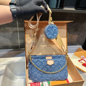 Womens Multi Pochette denim blu mahjong 3in1 borse nylon cinghia regolabile a tracolla a tracolla per telefono borsetta borse di design di grandi dimensioni 24x14cm 24x14cm