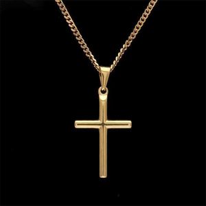 Pendant Necklaces Gold Color Stainless Steel Cross Men Hiphop Rock Fashion Vintage Necklace Male Jewelry Gifts 230613