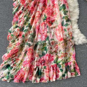 Basic Casual Dresses Spring European American Floral Maxi Vestidos Womens Casual Dresses Diagonal Collar One-shoulder Ruffled Temperament Dress 2022 240304