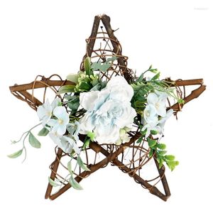 Dekorativa blommor Beau-Artificial Star Shape Camellia Wreath Pentagram för att hänga ytterdörrväggfönster bröllopsfest heminredning