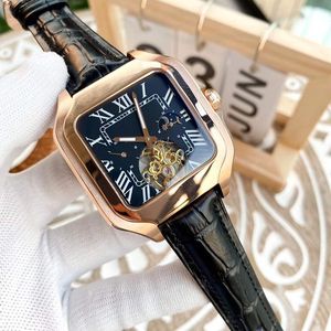 여성 가죽 스트랩 스퀘어 자동 움직임 기계식 43mm 스테인리스 스틸 남자 고전 패션 Montre de Luxe Designer Watch