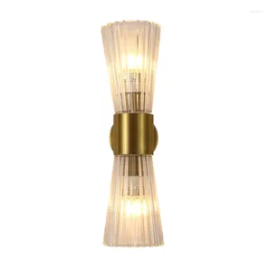 ウォールランプ北欧ガラスシェード銅光2ヘッドバスルームミラーベッドルームアプリケーションランプランプスコニースアートホーム照明