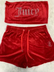 Define Summer Short Sets for Women 2 Peças Suicy Tracksuit Velvet Top sem alças e shorts de cordão