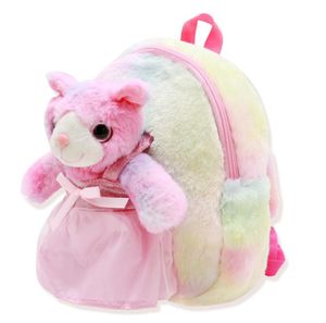 Kawaii Big Eyes Unicorn Backpack with Hairball Soft Plush Kindergarten Schoolbags Kids Girls Book Bag Fluffy Anmial Backpack6325406