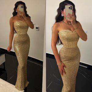 Gold Mermaid Prom Dress Sweetheart paljetter Formella aftonklänningar Elegant Ogstuff Party -klänningar för speciella tillfällen Robe de Soiree