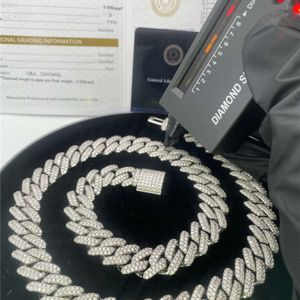 15mm 925 Silver Luxury Flawless Vvs Baguette Moissanite Iced Out Fine Hip Hop Jewelry Gold Cuban Link Chain Necklace Bracelet