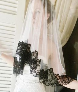 Veli da sposa da sposa in tulle a uno strato con bordo in pizzo nero Accessori da sposa bianchi trasparenti Veli arrossati5859975