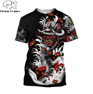 Linda Samurai Tatuagem Carpa Pesca 3D Impresso Homens Camiseta Verão Moda Harajuku Manga Curta Camisetas Unissex Tops TX4 21074300933