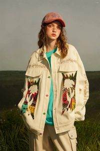 Kadın Ceketleri Denim Ceketliwomen'in 2024 Sonbahar/Kış Sokağı Moda Kişiselleştirilmiş Çiçek Nakış Yaması Gevşek Ceket