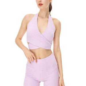 LU-014 Sport-BH mit hängendem Hals, Yoga-Tanktops für Damen, V-Ausschnitt, Schönheit, Rücken, Fitness mit gepolstertem BH, Weste, Fitnessstudio-Kleidung